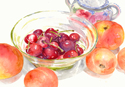 CherriesinaGreenGlassBowlSm